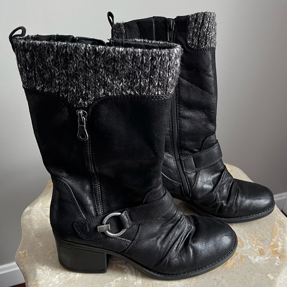 Baretraps Wylla Women’s 8 Black Boots Round Toe Mid Calf Side Zip Faux Leather